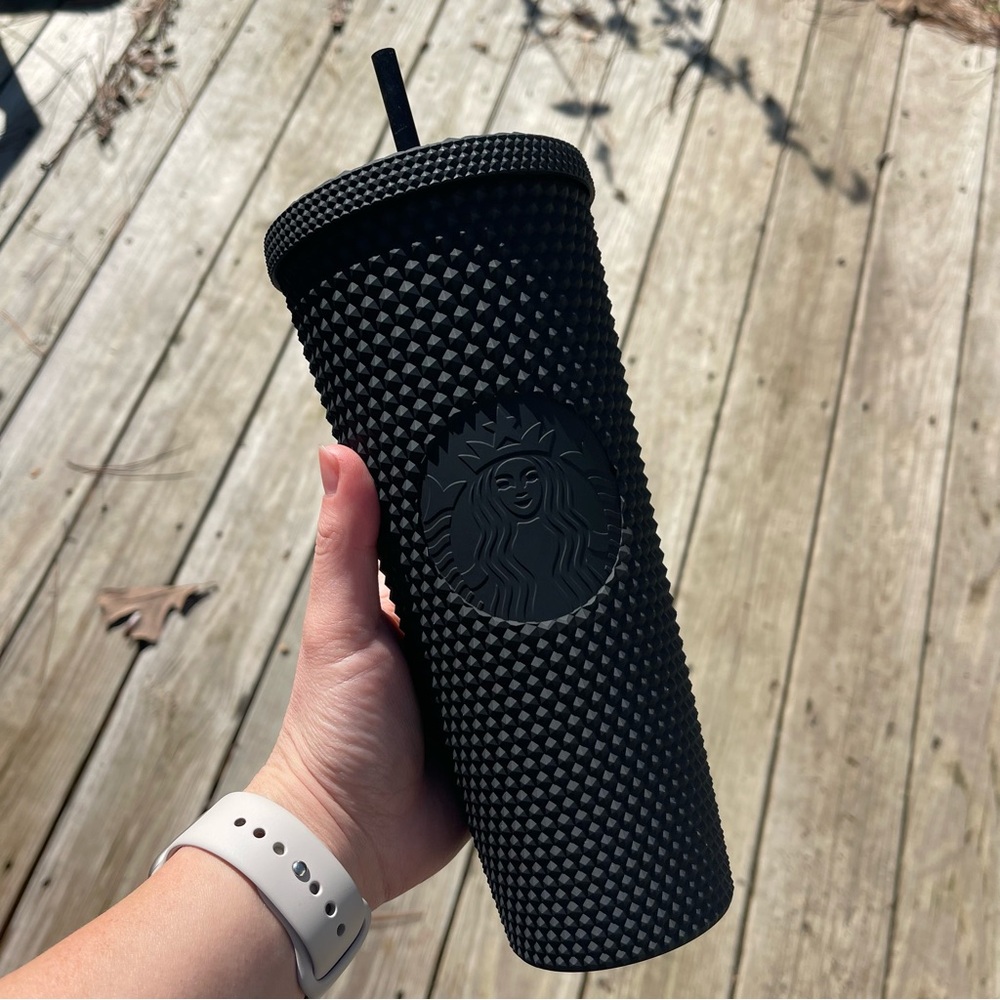 Large Matte Black Studded Starbucks Tumbler